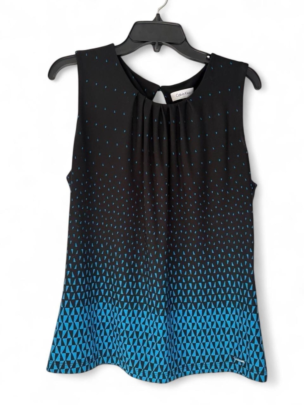 Calvin Klein Black and Blue Sleeveless Printed Pleat Front Top